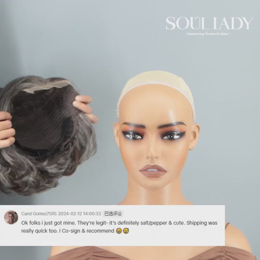 Silver Grey Bob Wigs Salt & Pepper Mix Brown Hair Natural Straight Wavy Human Hair Glueless Lace Wigs - Image 5