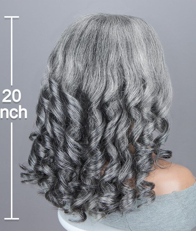 Female Seniors Salt And Pepper Loose Wave Pre-cut Lace 9x6 Glueless Wigs