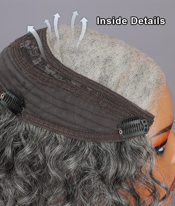 Salt And Pepper Hair Topper 5"x5" Swiss Lace Closure Bouncy Curly Hair Top Hair Pieces