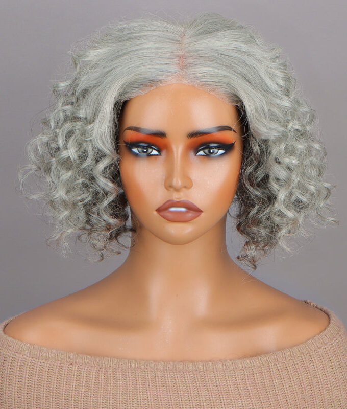 Salt And Pepper Hair Topper 5"x5" Swiss Lace Closure Bouncy Curly Hair Top Hair Pieces