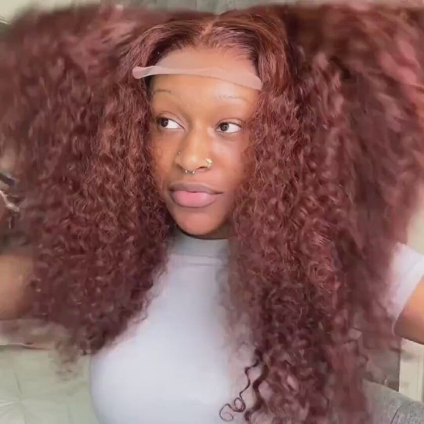 Reddish Brown Jerry Curly Wig 5x5 HD Lace Middle Part Long Human Hair Wigs - Image 2