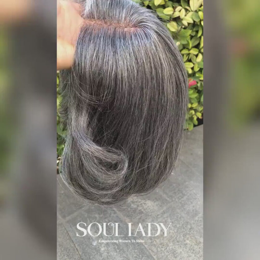 US DOMESTIC SHIPPING | Natural Straight Wavy Bob Gray Wigs For Older Women Real Human Hair Salt & Pepper Wear Go Glueless Lace Wigs - Image 4