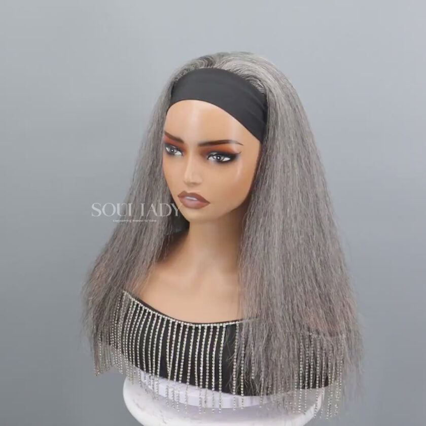 Silver Gray Straight Hair Headband Wig Real Human Hair Glueless Wigs For Women - Image 4