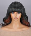 9x6 Glueless Human Hair Wigs With Bangs Reddish Brown Peekaboo Highlight Loose Body Wave for Black Women