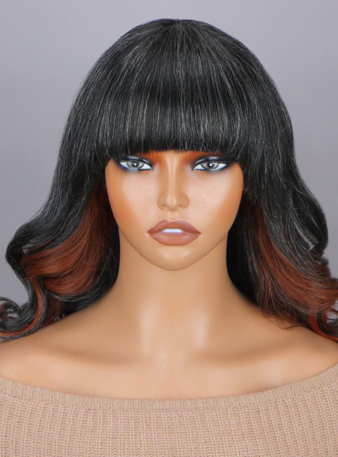 9x6 Glueless Human Hair Wigs With Bangs Reddish Brown Peekaboo Highlight Loose Body Wave for Black Women