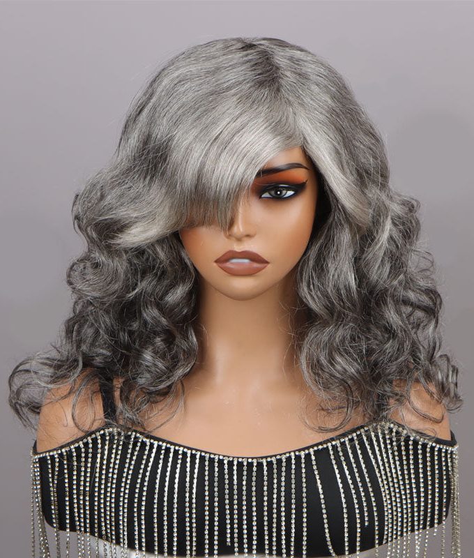 Salt And Pepper Wig Body Wave Real Silver Grey Human Hair Glueless Wigs For Women