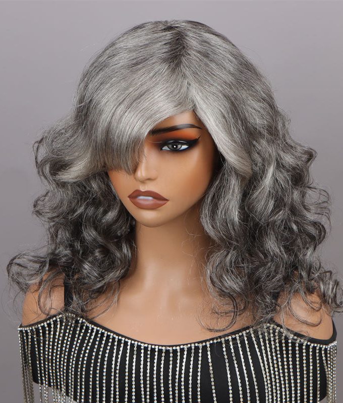 Salt And Pepper Wig Body Wave Real Silver Grey Human Hair Glueless Wigs For Women