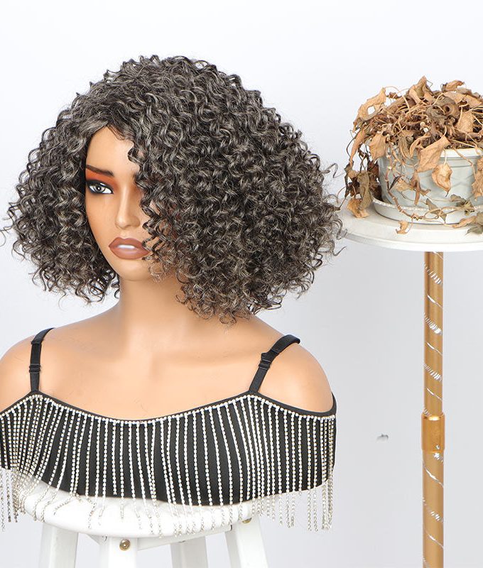 Beginner Friendly Medium Salt And Pepper Bob Curly Wig Human Hair Wear And Go Glueless Wig