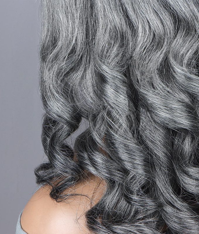 Female Seniors Salt And Pepper Loose Wave Pre-cut Lace 9x6 Glueless Wigs