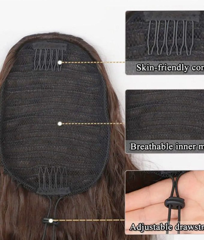 Brownish Grey Body Wave Drawstring Ponytail Hair Human Hair Extensions