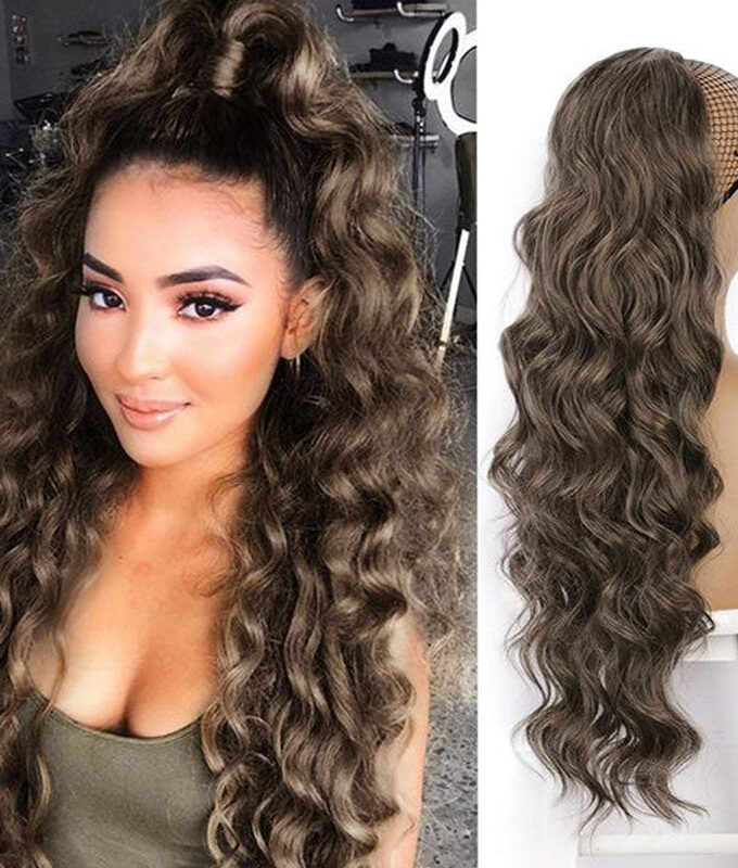Brownish Grey Body Wave Drawstring Ponytail Hair Human Hair Extensions