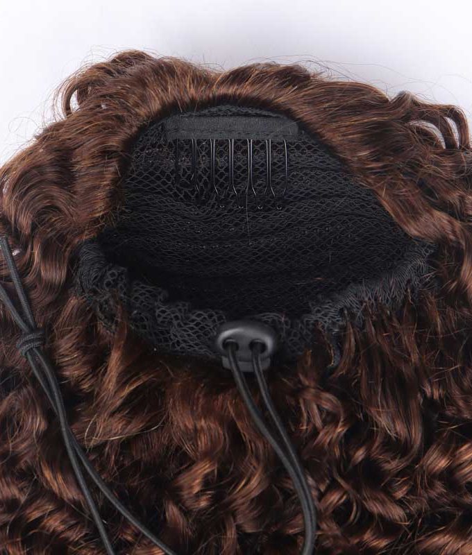 Brownish Grey Curly Hair Drawstring Ponytail Hair Human Hair Extensions