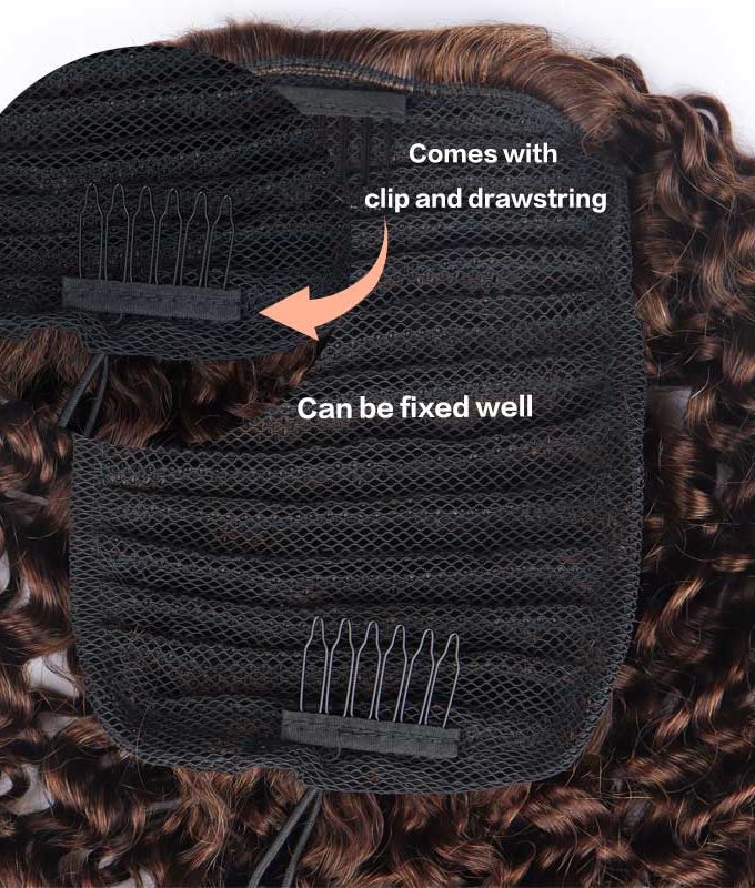 Brownish Grey Curly Hair Drawstring Ponytail Hair Human Hair Extensions