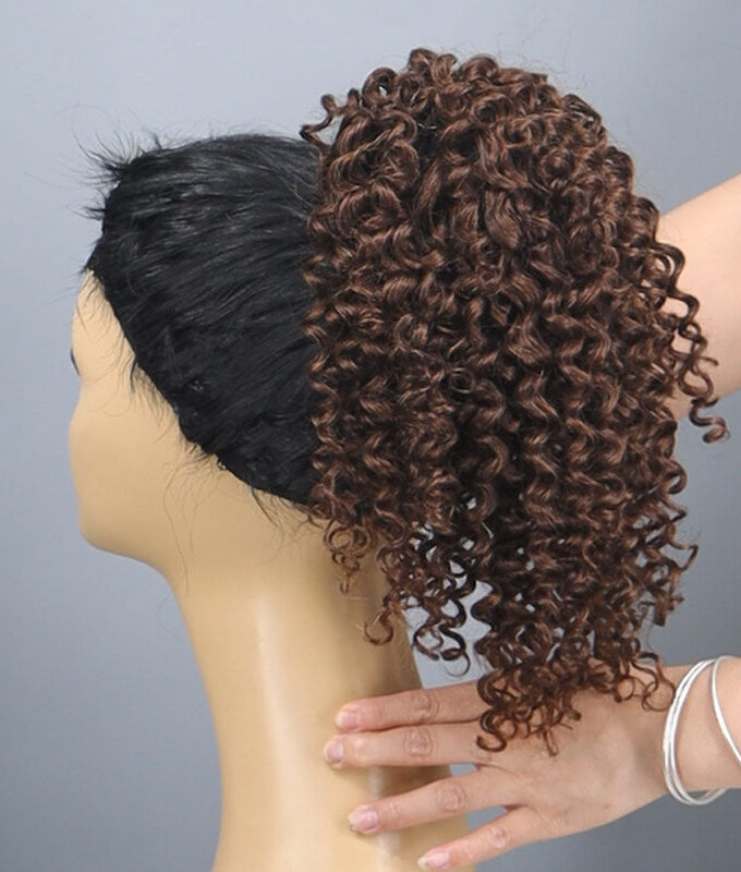 Brownish Grey Curly Hair Drawstring Ponytail Hair Human Hair Extensions