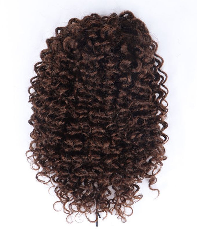 Brownish Grey Curly Hair Drawstring Ponytail Hair Human Hair Extensions