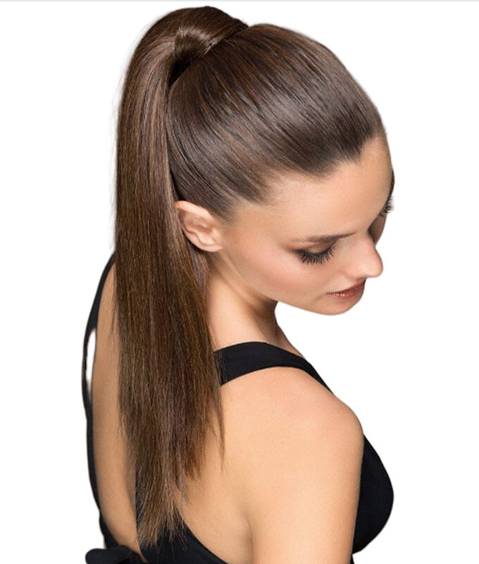 Brownish Grey Straight Hair Drawstring Ponytail Hair Human Hair Extensions