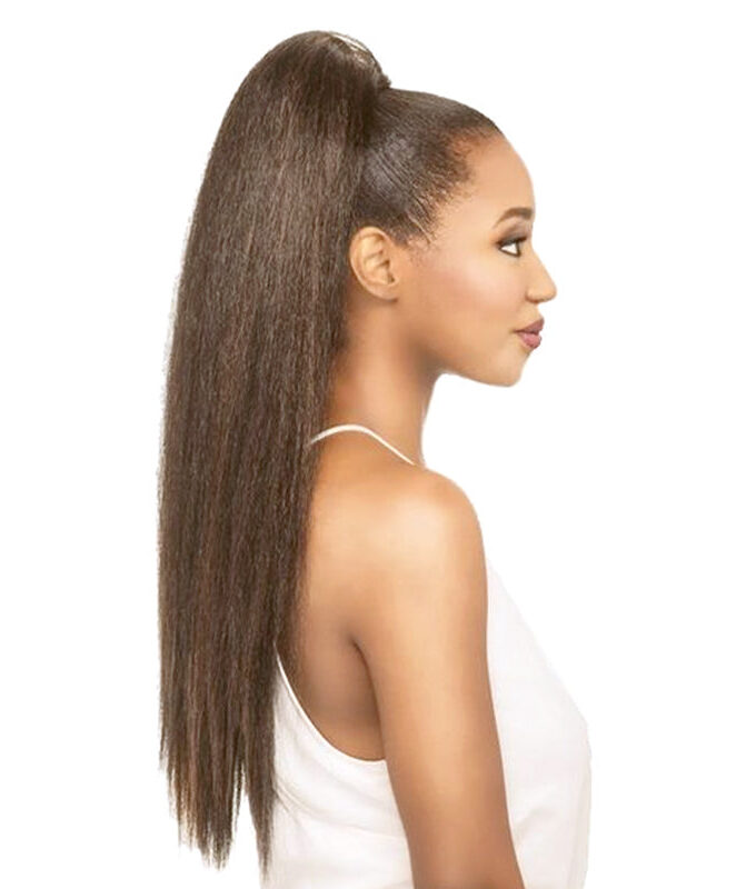 Brownish Grey Yaki Straight Drawstring Ponytail Hair Human Hair Extensions
