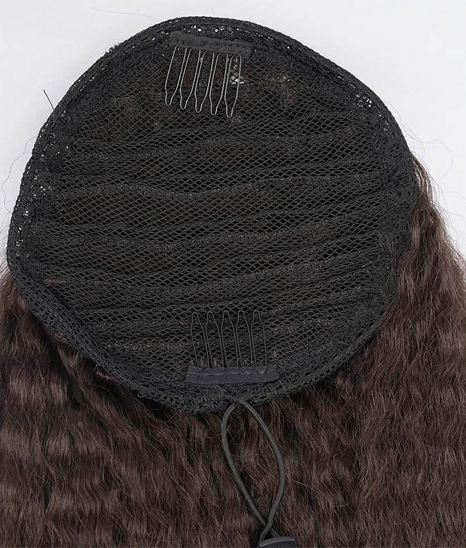 Brownish Grey Yaki Straight Drawstring Ponytail Hair Human Hair Extensions