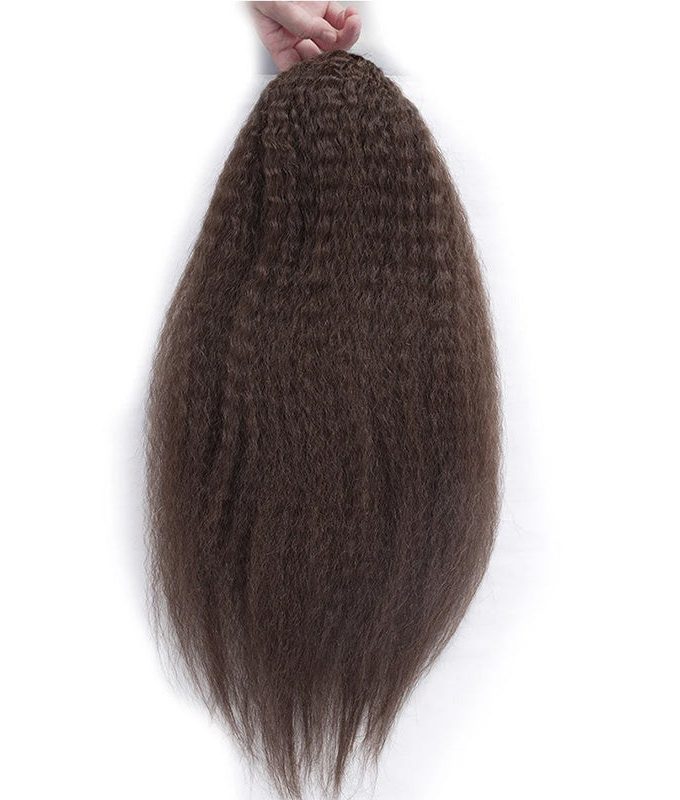 Brownish Grey Yaki Straight Drawstring Ponytail Hair Human Hair Extensions