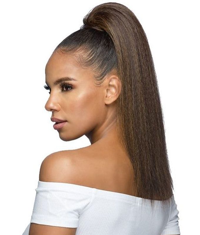 Brownish Grey Yaki Straight Drawstring Ponytail Hair Human Hair Extensions