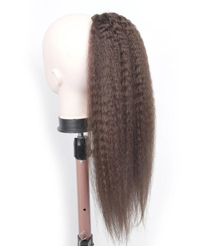 Brownish Grey Yaki Straight Drawstring Ponytail Hair Human Hair Extensions