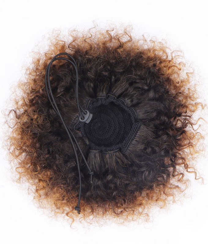 Ombre Brown Jerry Curly Hair Puff Real Human Hair T2/30 Caramel Brown Drawstring Ponytails