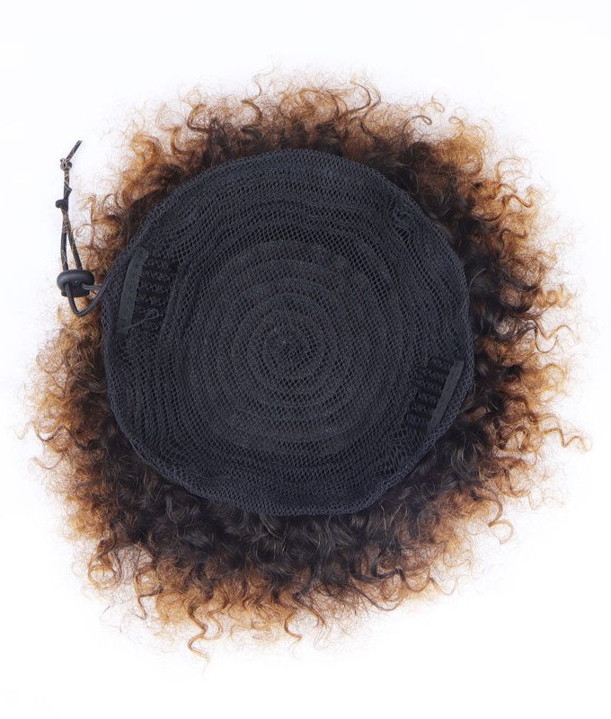 Ombre Brown Jerry Curly Hair Puff Real Human Hair T2/30 Caramel Brown Drawstring Ponytails