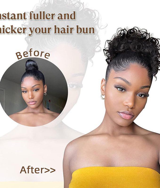 Curly Puff Drawstring Ponytail Messy Bun Hair Clip in Human Hair Piece