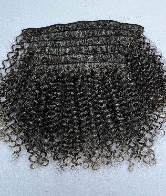 Medium Salt & Pepper Jerry Curly/Kinky Curly Clip In Human Hair Extensions 6 Pieces/Set Dark Grey