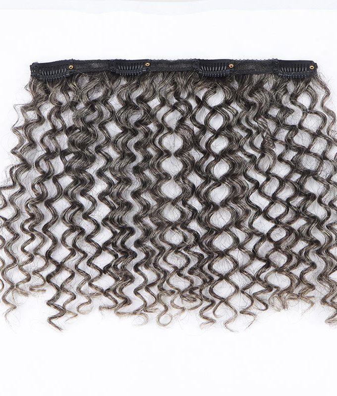 Medium Salt & Pepper Jerry Curly/Kinky Curly Clip In Human Hair Extensions 6 Pieces/Set Dark Grey
