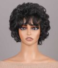 Dark Salt & Pepper Short Curly Layered Pixie Cut Wig Human Hair Ready To Go Glueless Wigs