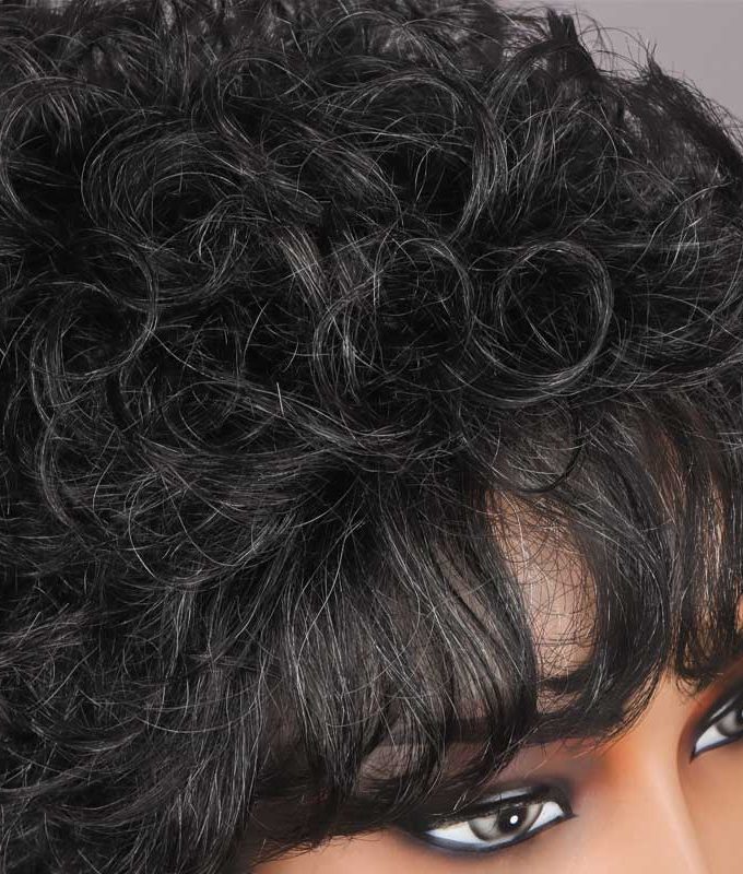 Dark Salt & Pepper Short Curly Layered Pixie Cut Wig Human Hair Ready To Go Glueless Wigs