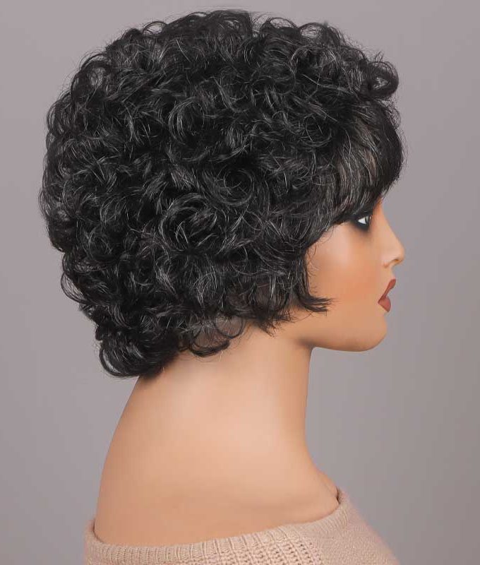 Dark Salt & Pepper Short Curly Layered Pixie Cut Wig Human Hair Ready To Go Glueless Wigs