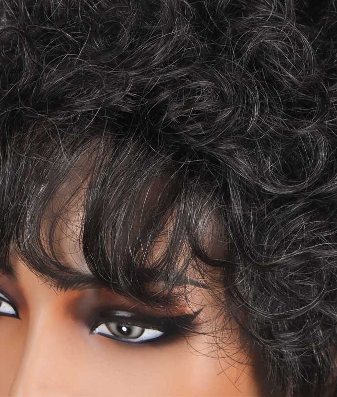 Dark Salt & Pepper Short Curly Layered Pixie Cut Wig Human Hair Ready To Go Glueless Wigs