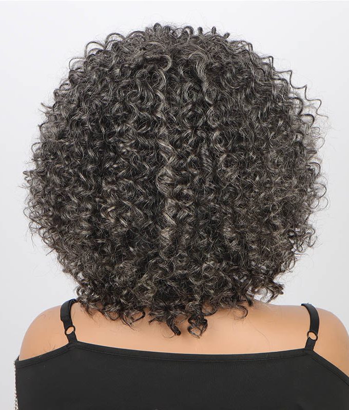 US DOMESTIC SHIPPING | Dark Gray Curly Bob Wig With Bangs Glueless Wear & Go Human Hair Salt And Pepper Wigs