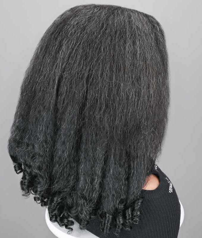 Kinky Straight & Curly 2-in-1 Hairstyle Dark Salt And Pepper Human Hair 5x5 Lace Closure Wig for Women