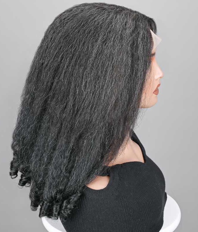 Kinky Straight & Curly 2-in-1 Hairstyle Dark Salt And Pepper Human Hair 5x5 Lace Closure Wig for Women