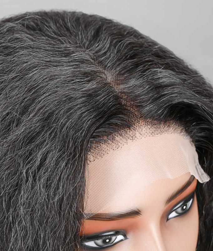 Kinky Straight & Curly 2-in-1 Hairstyle Dark Salt And Pepper Human Hair 5x5 Lace Closure Wig for Women