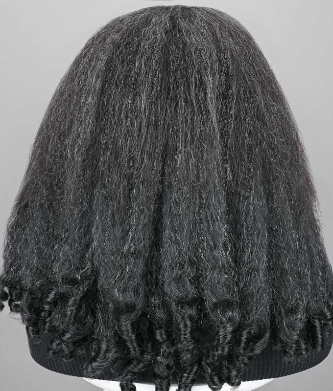 Kinky Straight & Curly 2-in-1 Hairstyle Dark Salt And Pepper Human Hair 5x5 Lace Closure Wig for Women