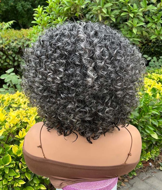 US DOMESTIC SHIPPING | Dark Gray Curly Bob Wig With Bangs Glueless Wear & Go Human Hair Salt And Pepper Wigs