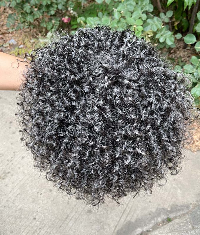 US DOMESTIC SHIPPING | Dark Gray Curly Bob Wig With Bangs Glueless Wear & Go Human Hair Salt And Pepper Wigs