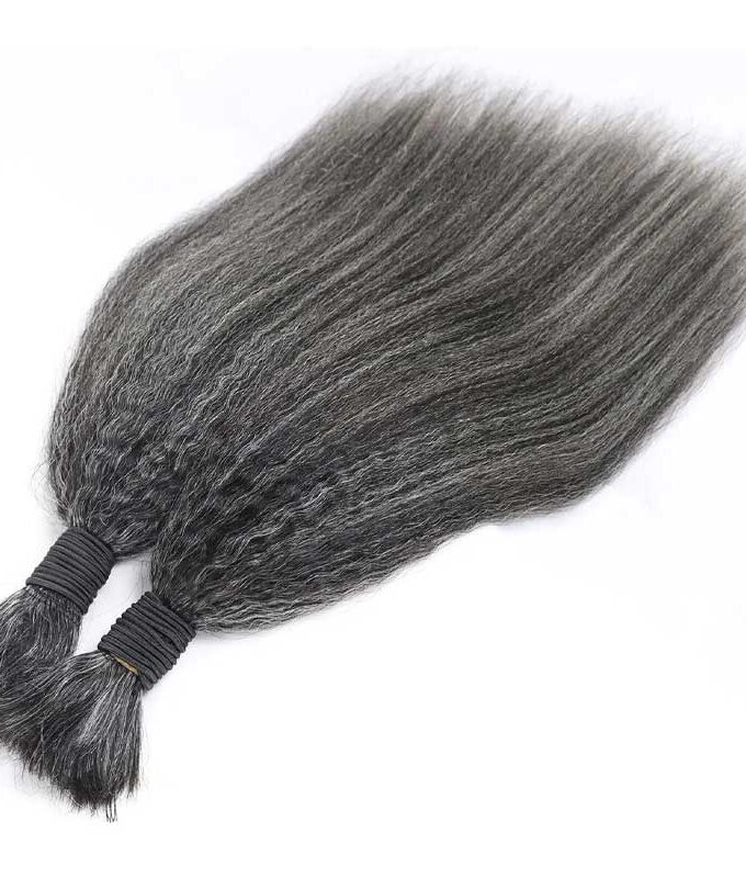 Medium Salt And Pepper Kinky Straight Bulk Human Hair For Braiding 1/2/3/4 Pcs Grey Hair Extensions