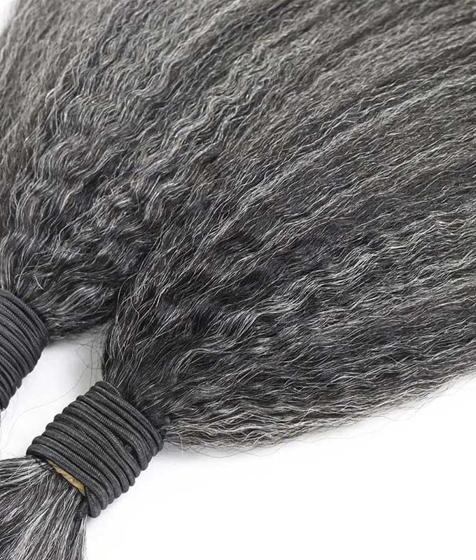 Medium Salt And Pepper Kinky Straight Bulk Human Hair For Braiding 1/2/3/4 Pcs Grey Hair Extensions