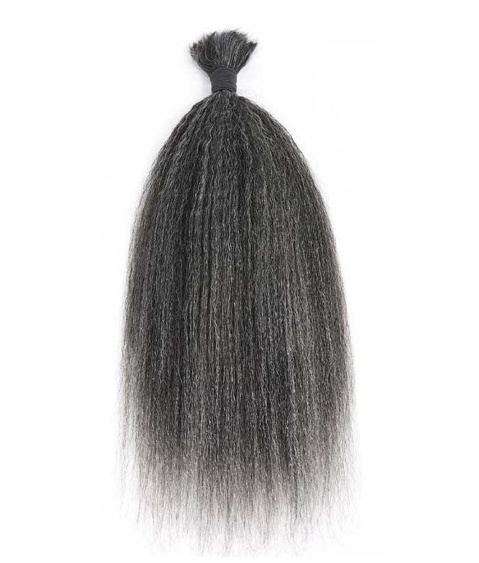 Medium Salt And Pepper Kinky Straight Bulk Human Hair For Braiding 1/2/3/4 Pcs Grey Hair Extensions