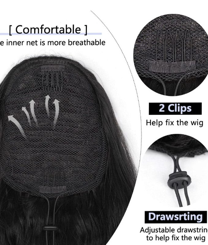 Natural Black Body Wave Drawstring Ponytail Hair Human Hair Extensions