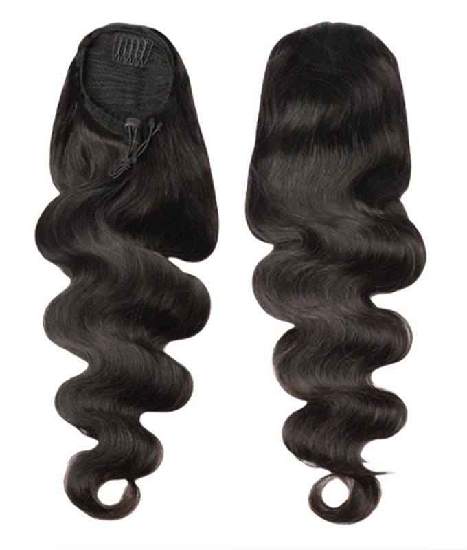 Natural Black Body Wave Drawstring Ponytail Hair Human Hair Extensions