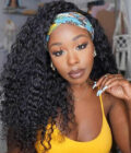 Natural Black Deep Wave 100% Human Hair Headband Wig For Black Women