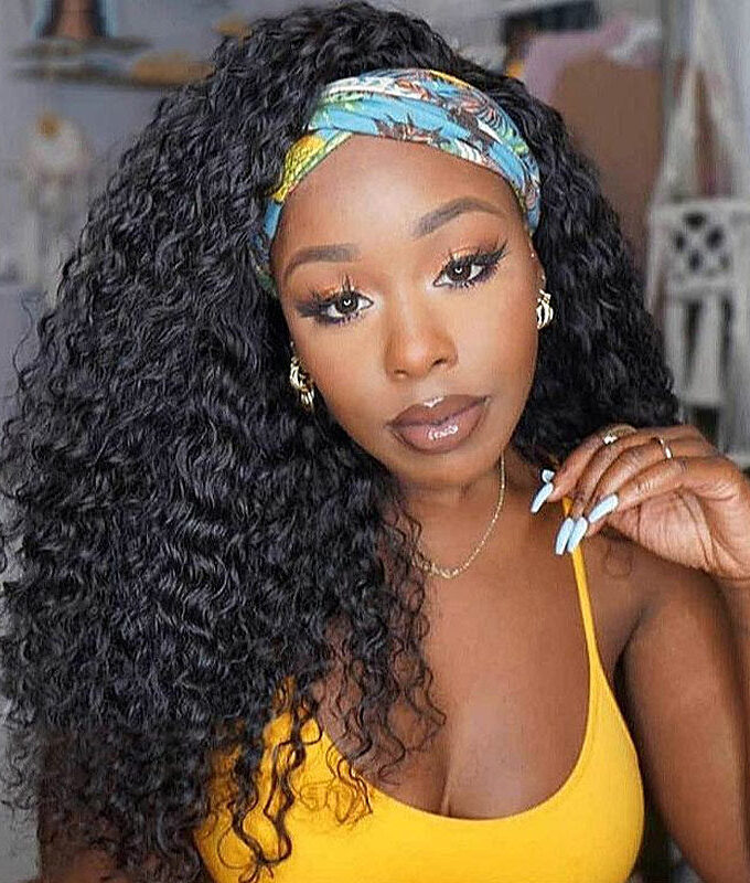 Natural Black Deep Wave 100% Human Hair Headband Wig For Black Women