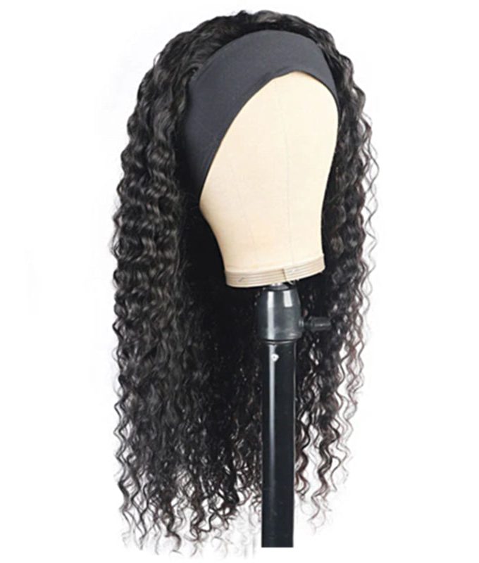 Natural Black Deep Wave 100% Human Hair Headband Wig For Black Women