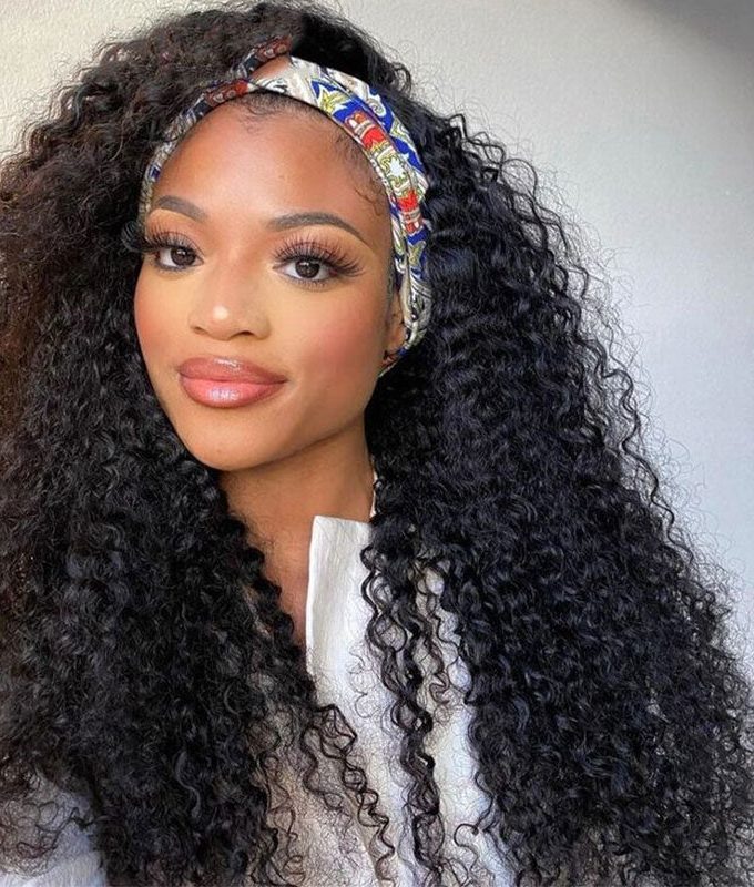 Natural Black Deep Wave 100% Human Hair Headband Wig For Black Women